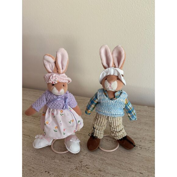 Lot of 2 Russ Berrie Bunnies w/ stands - Picture 1 of 7